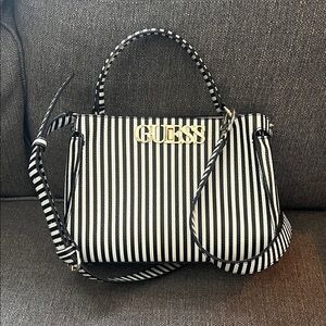 GUESS Black & White Striped purse with Gold Logo